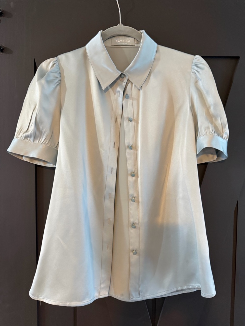 Ravella pure silk shirt XXS Juliet blouse sage green